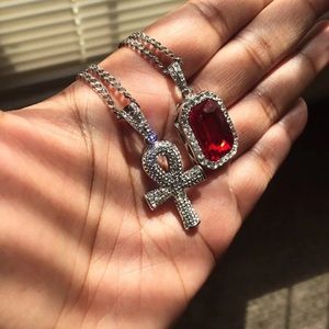 Ankh and Ruby Necklace with 20" and 24" Chain